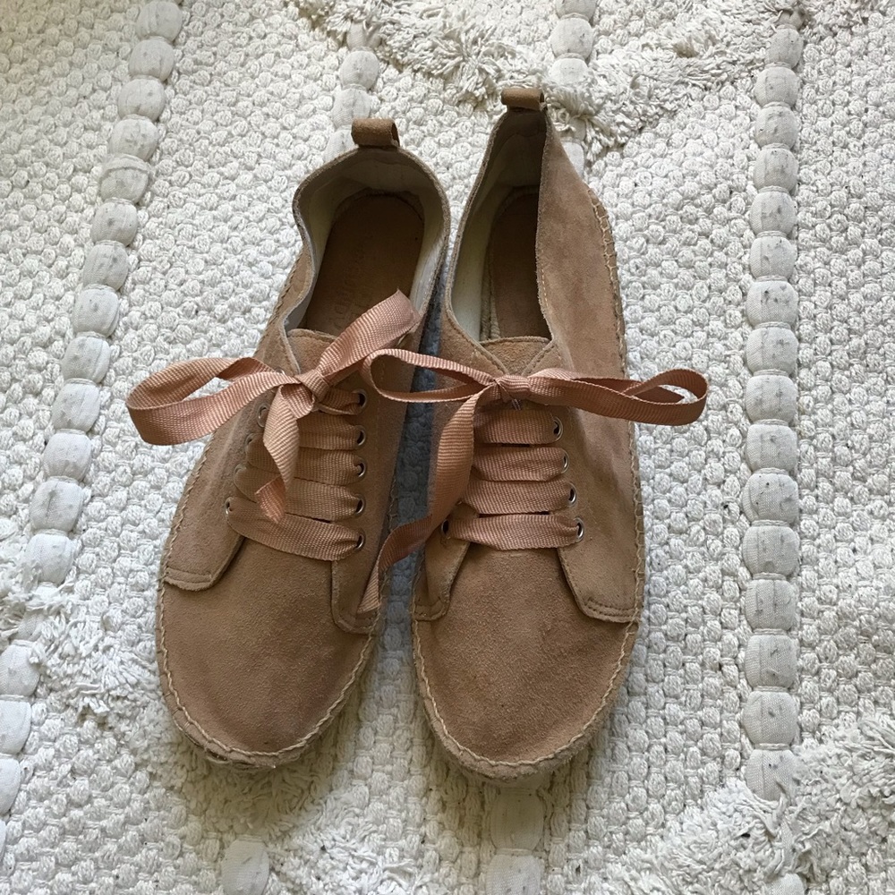 Little Burgundy Light Tan Suede Leather Laced Espadrilles 🌾 US 9 / 40 EUR